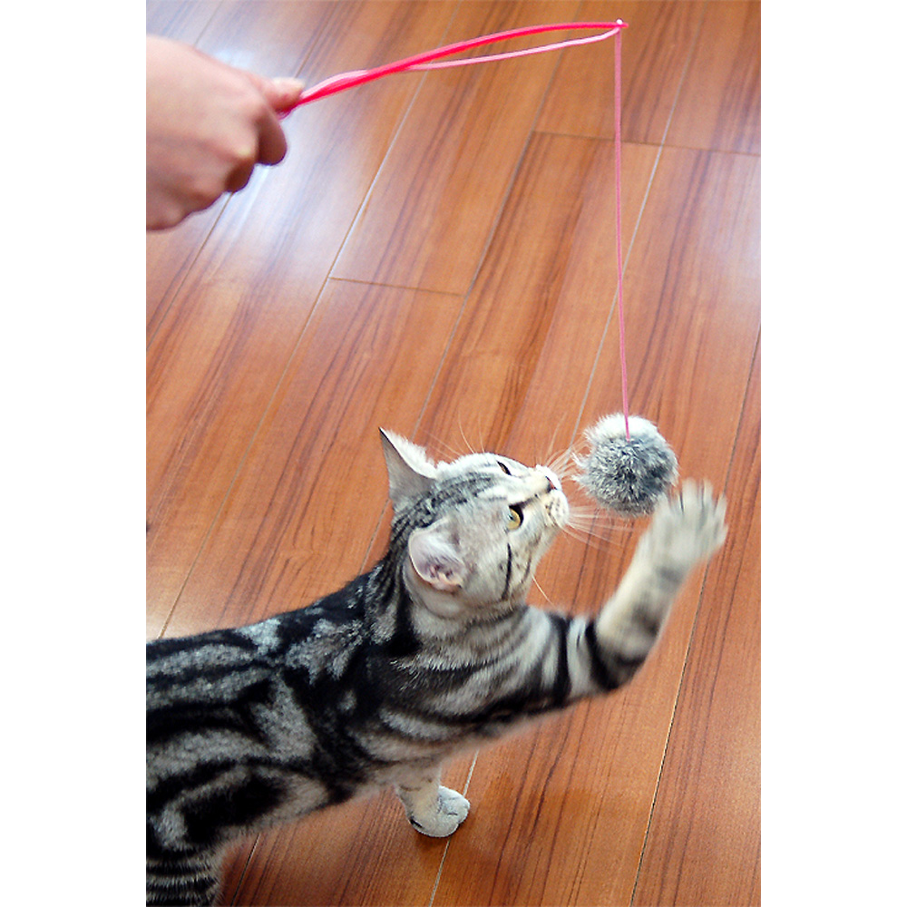 猫のおもちゃ】猫じゃらし じゃれ猫 ファーファー ウサギ毛のポンポン